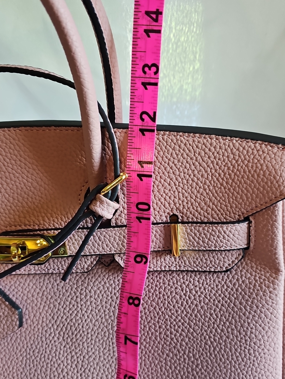 Women’s Pink Leather Tote Wirkin Handbag with Gold Hardware And Ornament - Picture 7 of 15